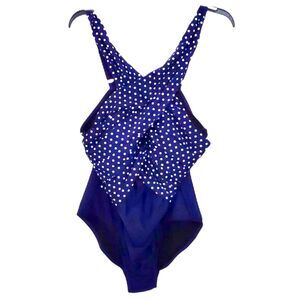 NEW High Neck Wrap One Piece Swimsuit Blue/White Polkadot Size 18 NWT